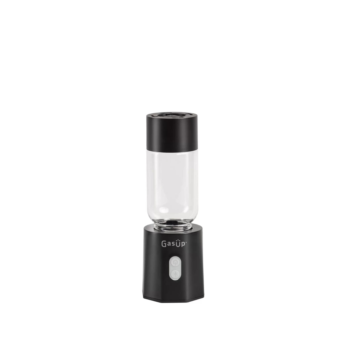 GasUp Blender Cuculo in black with clear blending container and control buttons on front