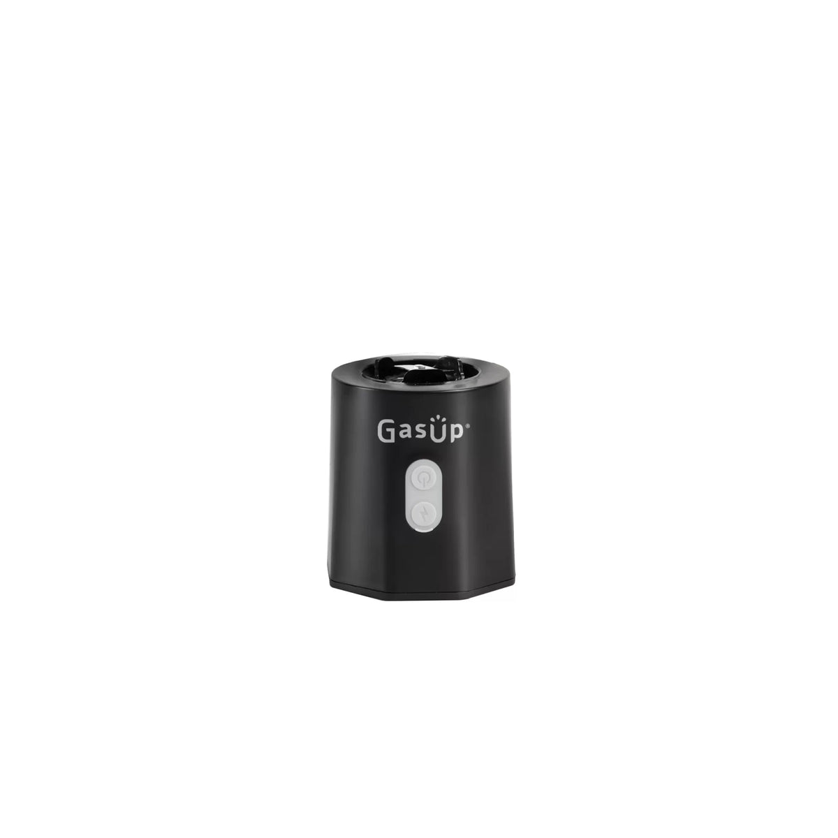 Black GasUp Blender Cuculo base with power and pulse buttons visible on front side