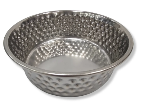 Embossed silver cat bowl 1800ml for pets, durable and stylish – available at Keans Claremorris.