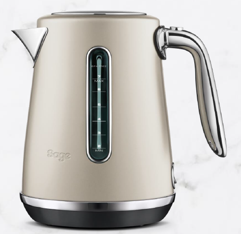 Sage Soft Top Luxe Kettle Almond, 1.7L cordless stainless steel with soft-open lid, dual water windows, 2400W fast boil –