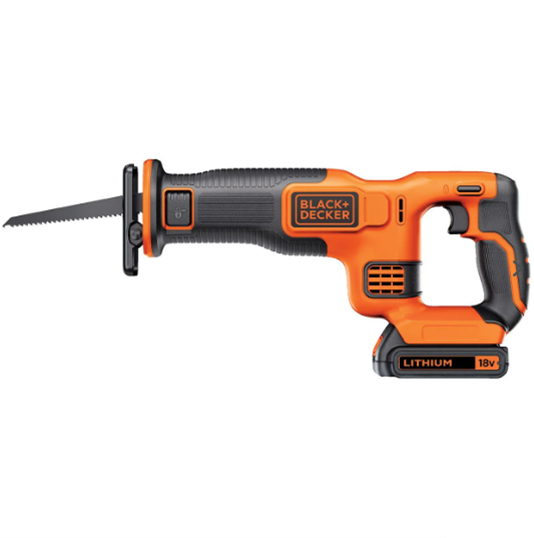 Black & Decker 18V Lithium-Ion Cordless Reciprocating Saw with tool-free blade change, soft grip, 1.5Ah battery – Keans