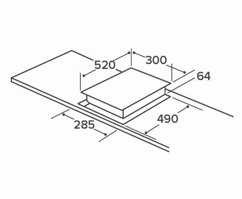 Diagram showing dimensions and installation measurements for CDA Domino Two Zone Ceramic Hob