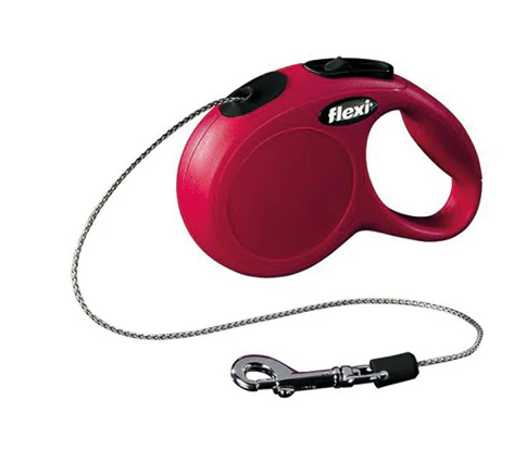 Flexi Classic Cord Mini Red retractable 3m leash for small dogs and cats up to 8kg, lightweight 100g, chromed snap hook –