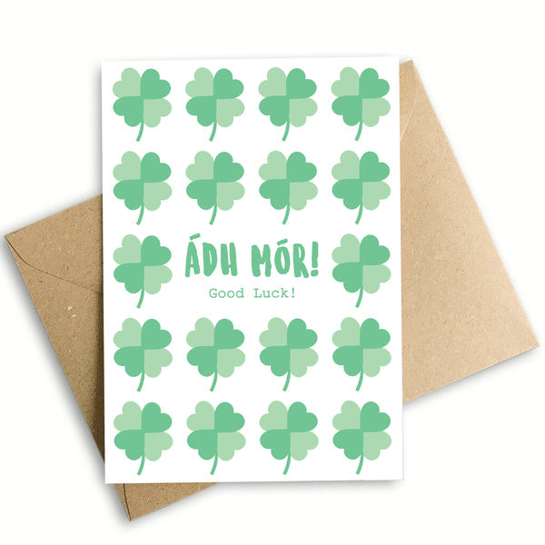 Good Luck 4 Leafs Clovers Card, A6 size, 350gsm silk card with eco-friendly envelope, greeting for new baby – Keans