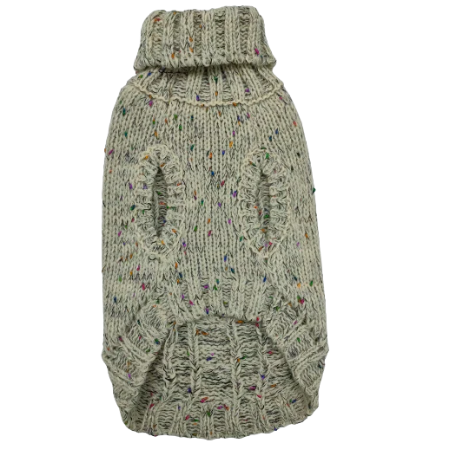 Chunky beige dog jumper in XS size, cozy knit sweater for small dogs, available at Keans Claremorris.