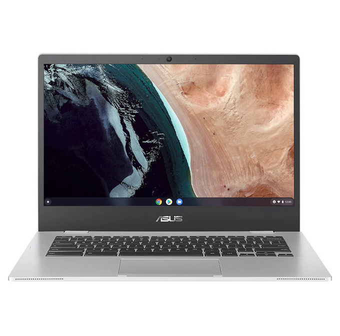 ASUS 14" Chromebook CX1400, Intel Celeron, 4GB RAM, 64GB SSD, WiFi 6, military-grade, silver – available at Kean’s