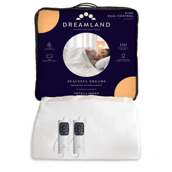 Dreamland King Size Dual Control Overblanket ivory, 6 heat settings, fast heat-up, machine washable – Keans Claremorris
