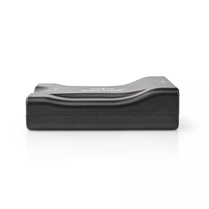 Black NEDIS Scart to HDMI adaptor shown from the side on a white background