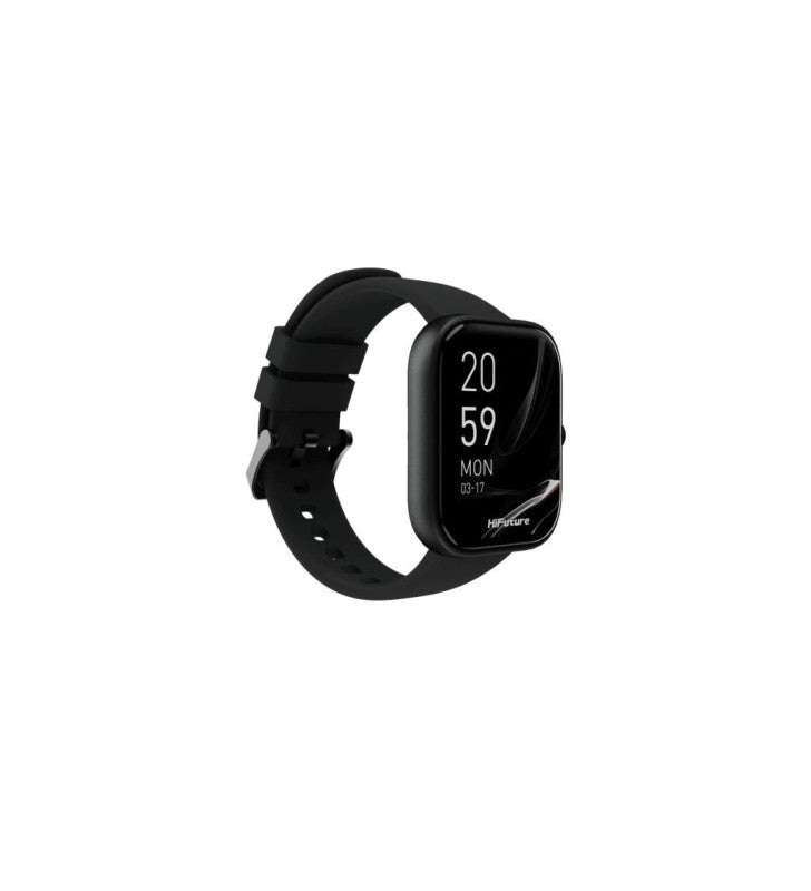 HiFuture Lume Smart Watch with black strap and 1.85" display showing time and date on screen