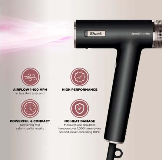 Shark Speed Style Pro 3-in-1 Hairdryer with multiple attachments, fast drying, available at Keans Claremorris.