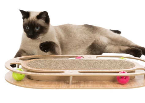Scratching cardboard with wooden frame for cats, durable and eco-friendly – available at Keans Claremorris.