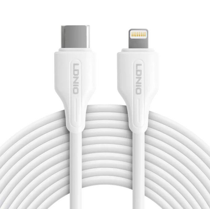 LD 30W Type-C to Lightning Cable 1M for fast charging, durable design - available at Keans Claremorris