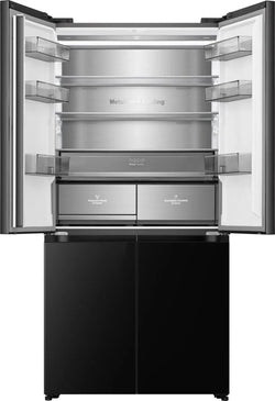 Hisense 4-Door Fridge Freezer 91.1cm Black Glass Ice & Water | RQ768N4GBE