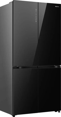 Hisense 4-Door Fridge Freezer 91.1cm Black Glass Ice & Water | RQ768N4GBE