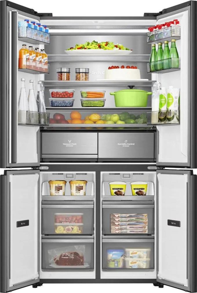 Hisense 4-Door Fridge Freezer 91.1cm Black Glass Ice & Water | RQ768N4GBE - Image 4