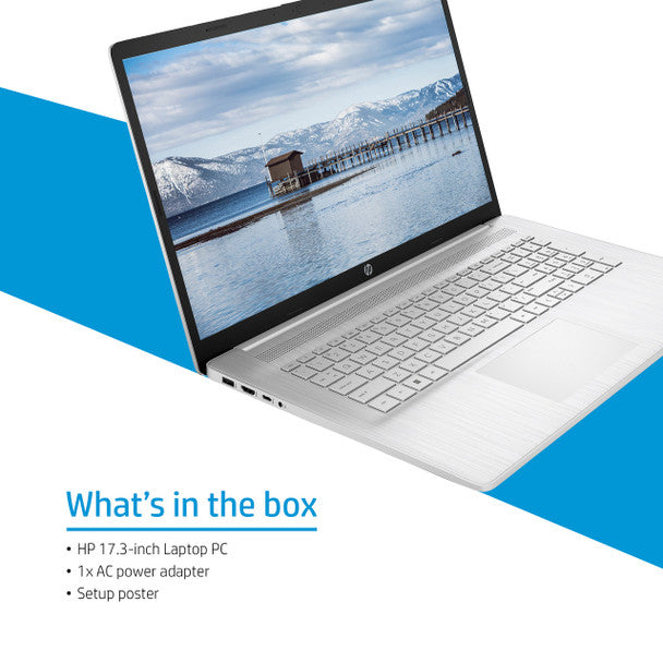 HP 17.3" laptop with Intel Core i5, 8GB RAM, 512GB storage in Natural Silver – available at Keans Claremorris.