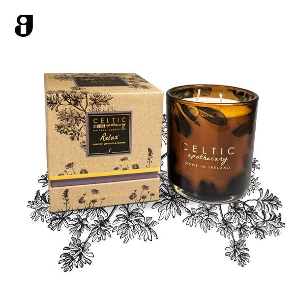 Celtic Double Wick Candle Relax with lavender and chamomile scent, long-lasting burn, Keans Claremorris.