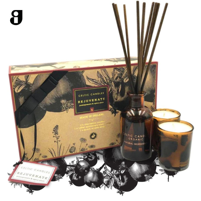 Celtic Rejuvenate-mini 100ML diffuser with 2 scented 10cl votive candles gift box by Keans Claremorris