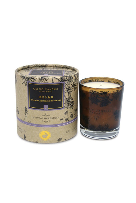 Relax Apothecary 27cl glass tumbler with lavender, geranium & tea tree scent, 40-50hr burn time – Keans Claremorris