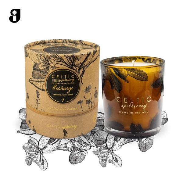 Celtic Recharge candle by Keans Claremorris, clementine, neroli & amber scent, 40-50 hour burn, energizing apothecary