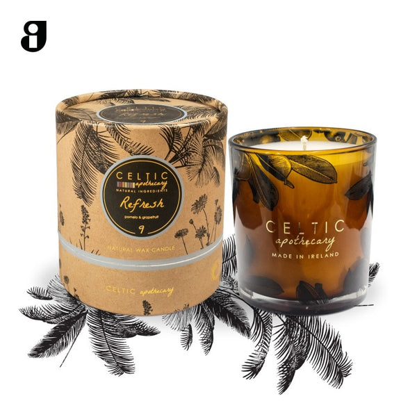Celtic Refresh Pomelo & Grapefruit Apothecary tumbler with citrus essential oils, 40-50 hour burn, Keans Claremorris.