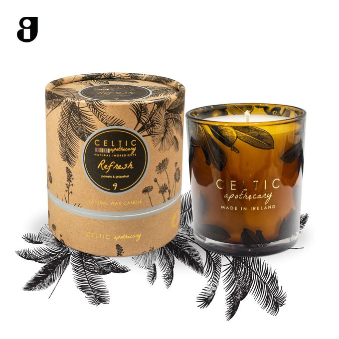 Celtic Refresh Pomelo & Grapefruit Apothecary tumbler with citrus essential oils, 40-50 hour burn, Keans Claremorris.