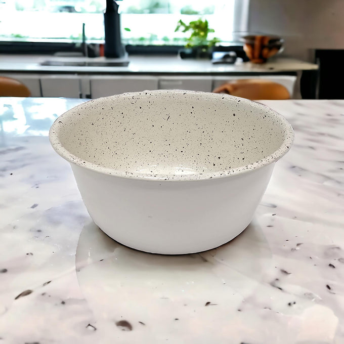 Speckled Sage 470ml stainless steel pet bowl with non-slip base, durable cream finish by Keans Claremorris.