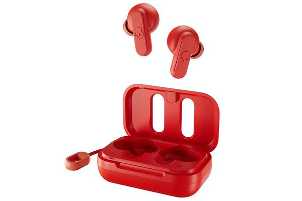 Skullcandy Dime True Wireless Red earbuds with 12hr battery, mic, sweat-resistant, compact case – available at Keans