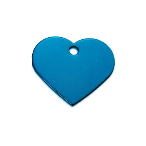 Blue heart-shaped metal pet ID tag, double-sided engraving for name and number, durable, from Keans Claremorris.