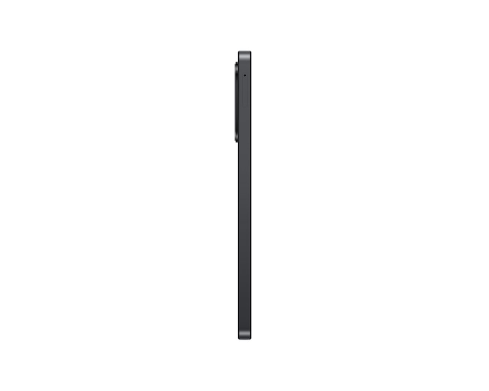 Samsung Galaxy A17 5G in black shown from the left side, highlighting its slim profile and camera bump.