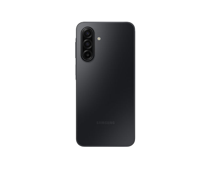 Samsung Galaxy A17 5G in black, rear view showing triple camera and flash on a plain white background.