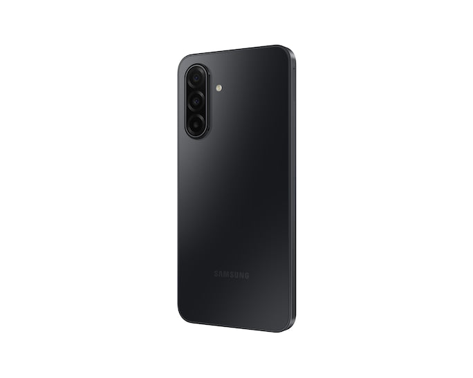Samsung Galaxy A17 5G in black, rear view showing triple camera and flash on a white background.