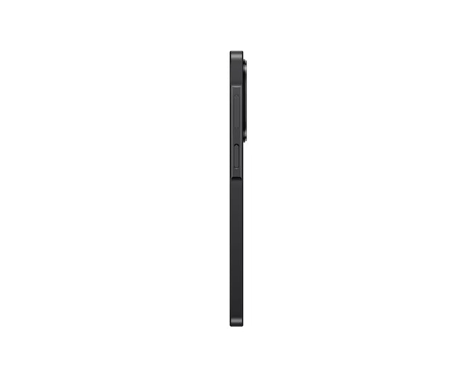 Samsung Galaxy A27 5G black smartphone shown from the left side, highlighting its slim profile and buttons.