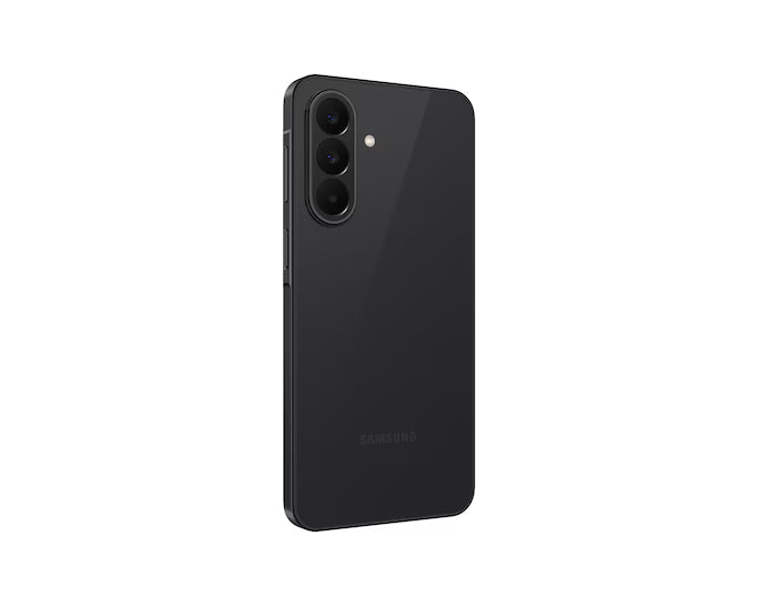 Samsung Galaxy A27 5G black smartphone showing rear triple camera and flash on white background.