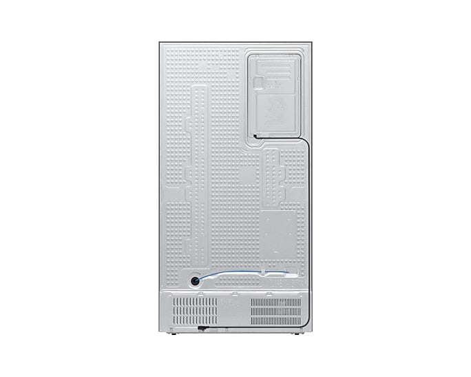 Rear view of Samsung American Fridge Freezer RS70F64KEFEU showing ventilation and water connection details.