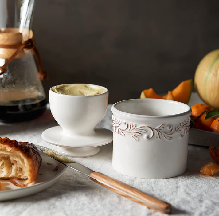 White Linen Antique Butter Bell crock for butter storage | Butterbell | Keans Claremorris