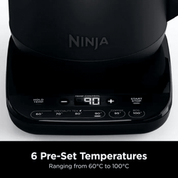 Ninja Perfect Temperature Kettle in black, precise heating, sleek design - available at Keans Claremorris.