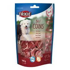 Premio Beef Coins 100g, 57% beef, high protein, gluten-free, no added sugar, resealable bag – available at Keans Claremorris