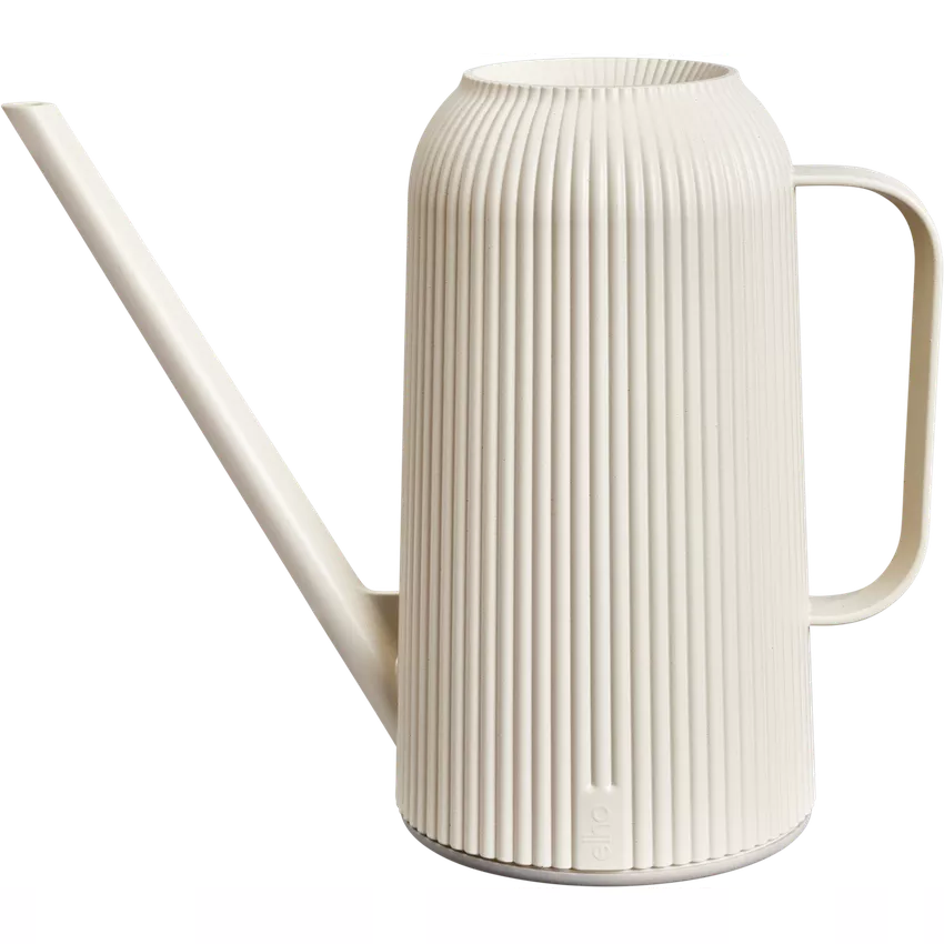 Linen white Elho Vibes Fold watering can with ribbed texture and long spout, side handle visible