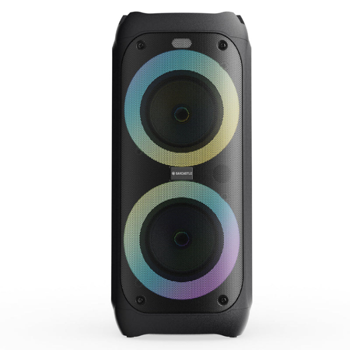 Oakcastle Majority PS200 portable 100W Bluetooth karaoke speaker with party lights, rechargeable battery, USB/SD playback –