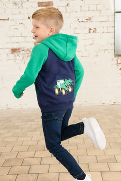 Jackson Full Zip Hoodie in Green Tractor design, comfortable fit, casual wear – available at Keans Claremorris.