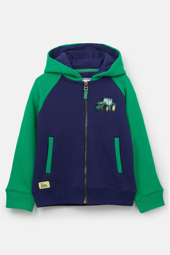 Jackson Full Zip Hoodie in Green Tractor design, comfortable casual wear from Keans Claremorris.