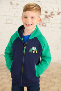Jackson Full Zip Hoodie in Green Tractor design, comfortable fit, available at Keans Claremorris.