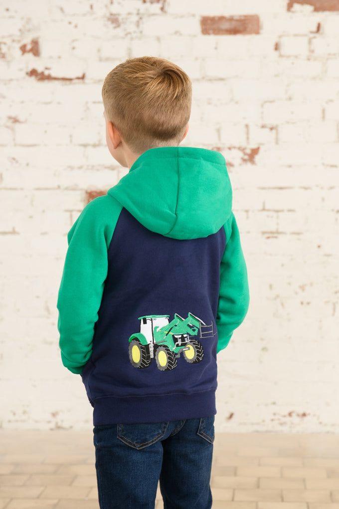 Jackson Full Zip Hoodie in Green Tractor design, comfortable casual wear from Keans Claremorris.