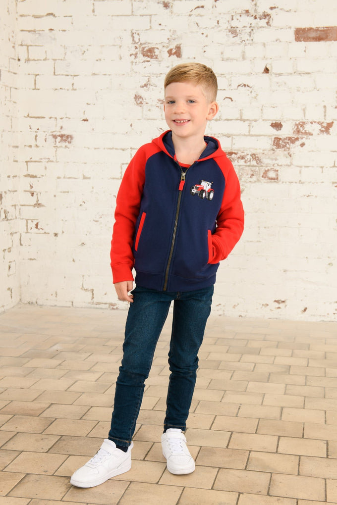 Jackson Full Zip Hoodie in Red Tractor design, comfortable casual wear from Keans Claremorris.