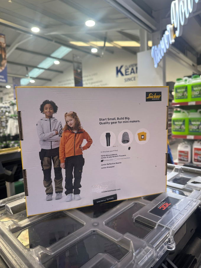 Snickers Junior Trousers gift box with beanie and knee pad, durable workwear for kids – Keans Claremorris