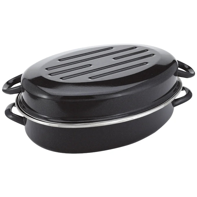 Judge Essentials 36x28x14cm Granite Oval Roaster with enamel coating, even heat, steel build, stainless steel lip – Keans