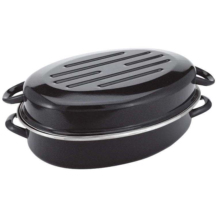 Judge Essentials 36x28x14cm Granite Oval Roaster with enamel coating, even heat, steel build, stainless steel lip – Keans