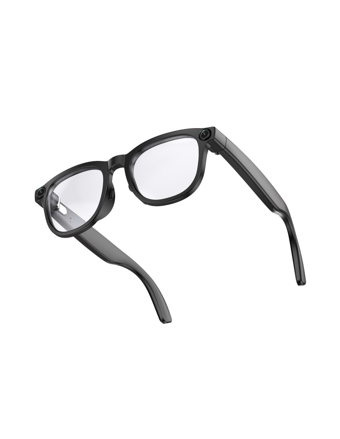 KSIX Spectrum AI Smart Glasses in black with clear lenses and dual cameras on the frame corners.