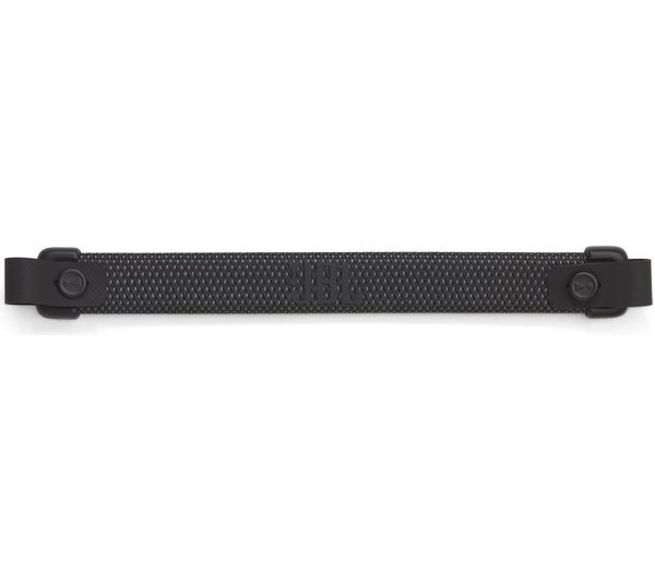 Black textured carrying strap for JBL Charge 6 Portable Bluetooth Speaker with button attachments on each end